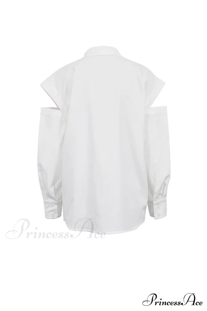Cutout Long Tops Blouse White With Sleeves Blouses