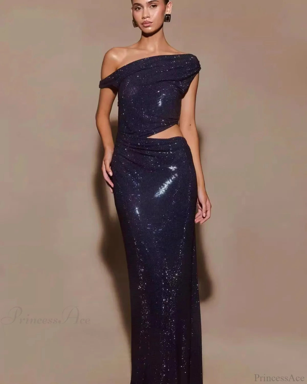 Cutout Rhinestone Halter Slit Prom Dress blue / XS promdress-250223