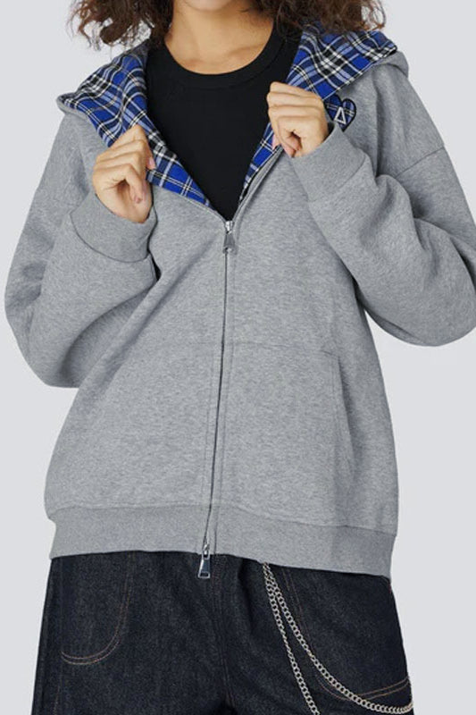 Karierter, gefütterter, lockerer Mode-Hoodie