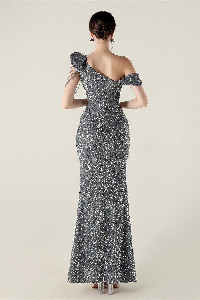 Draped One Shoulder Ruffle Formal Dress