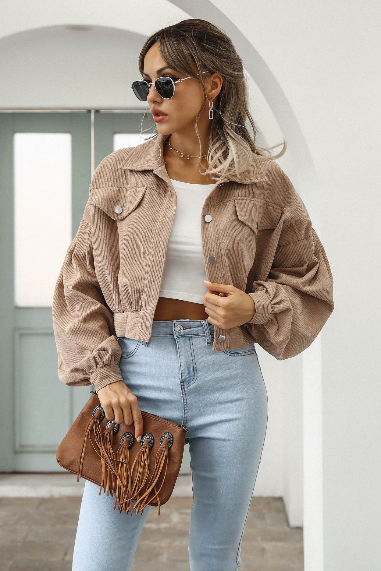 Button Up Corduroy Short Jacket