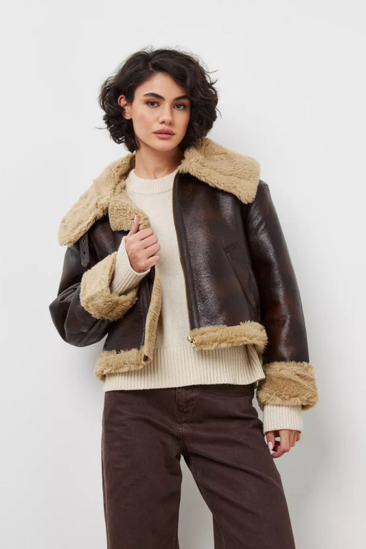 Vintage Kurzmantel mit Kunstpelzkragen