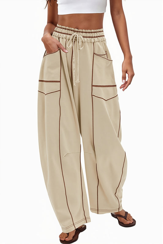 Drawstring Seamed Cargo Pants