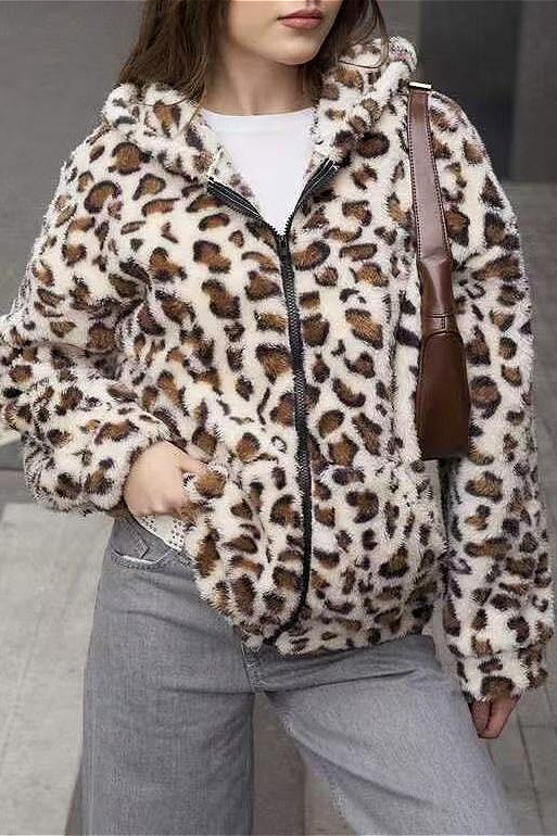 Double Fleece Printed Zipper Hooded Cardigan Hoodie