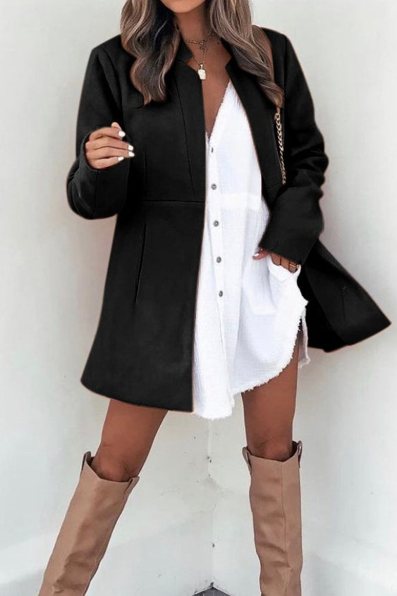 Brushed Wool Solid Long Sleeve Coat coats