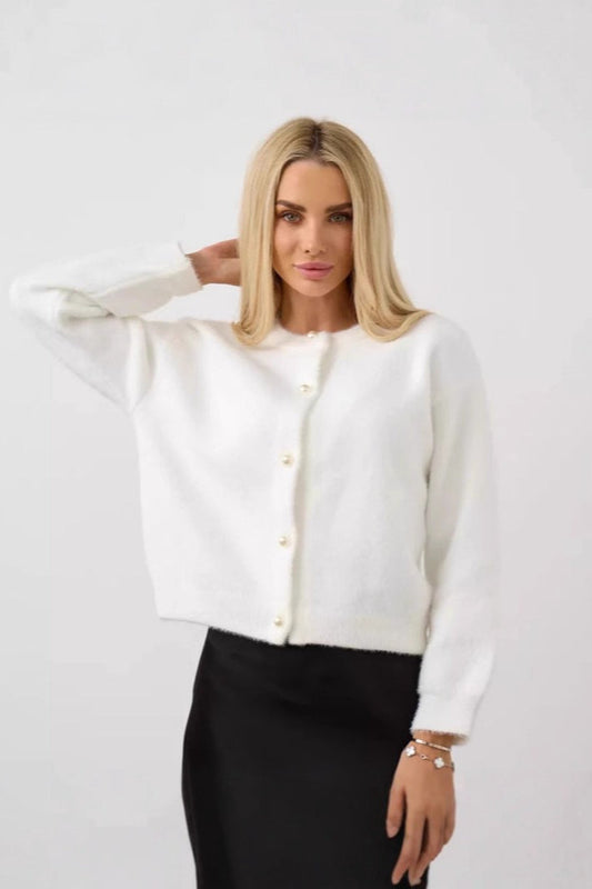 White Button Front Cardigan White / One Size