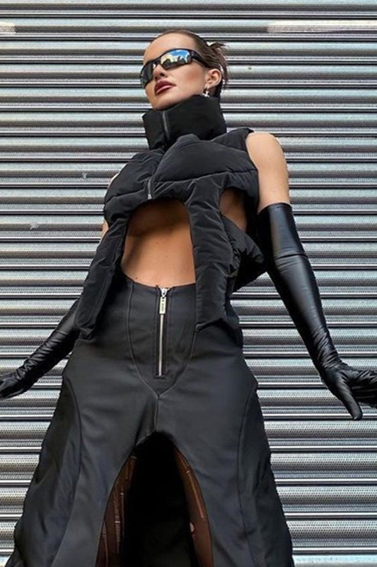 Punk Padded Stand Collar Zipper Coat