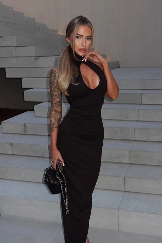 Ärmelloses, dehnbares Maxikleid mit Cut-outs