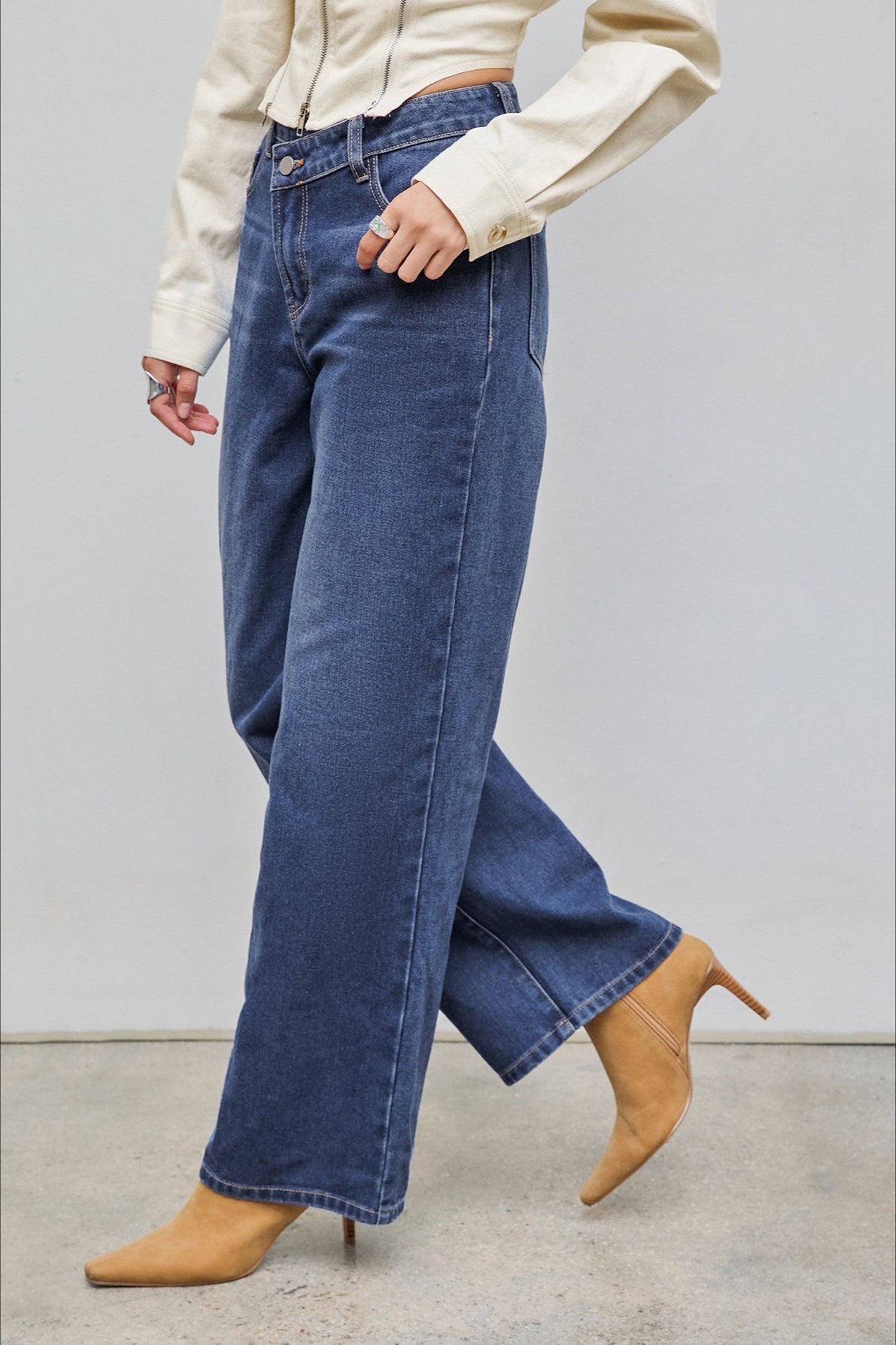 Straight Relaxed Asymmetrical Button Jeans