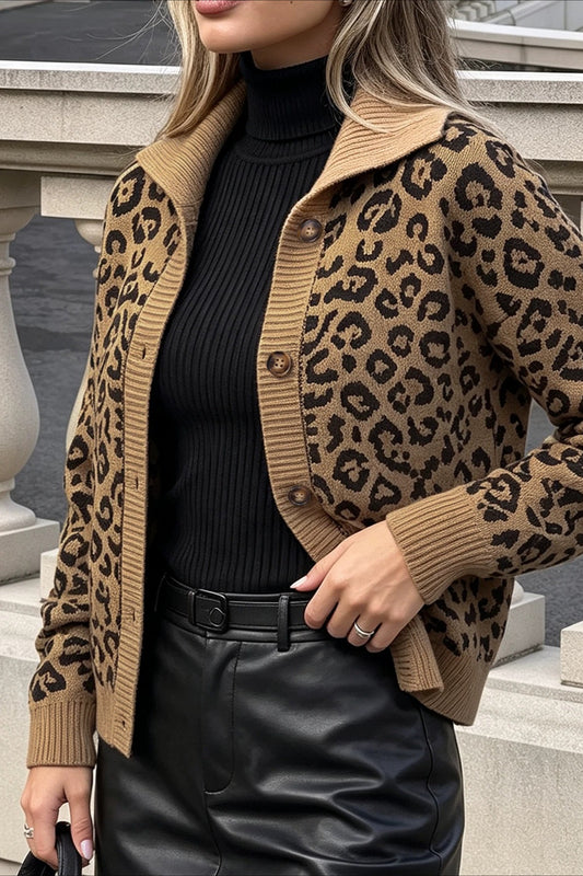Leopard Print Collared Button Cardigans