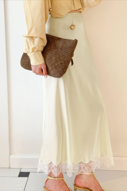 Lace-Trim Straight Maxi Skirt