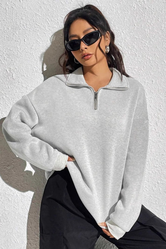 Lässiges Pullover-Sweatshirt mit halbem Reißverschluss