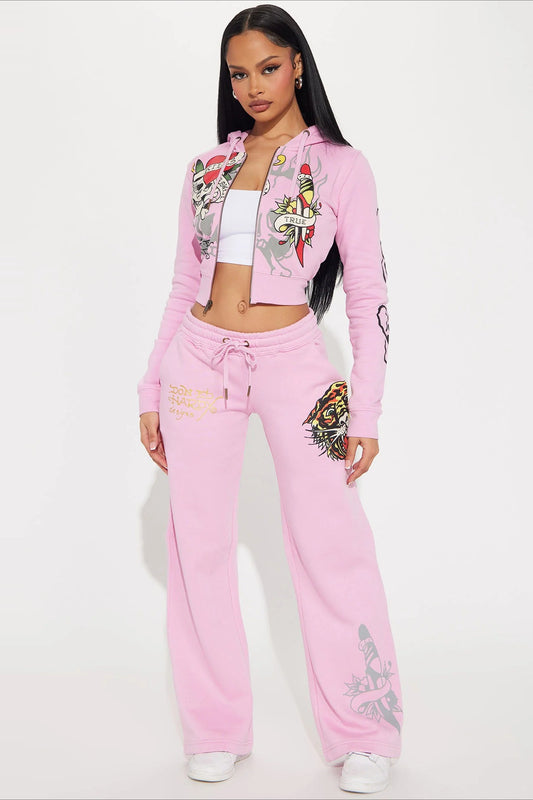 Zweiteiliges Set mit farblich abgesetztem, schmal geschnittenem Crop-Top