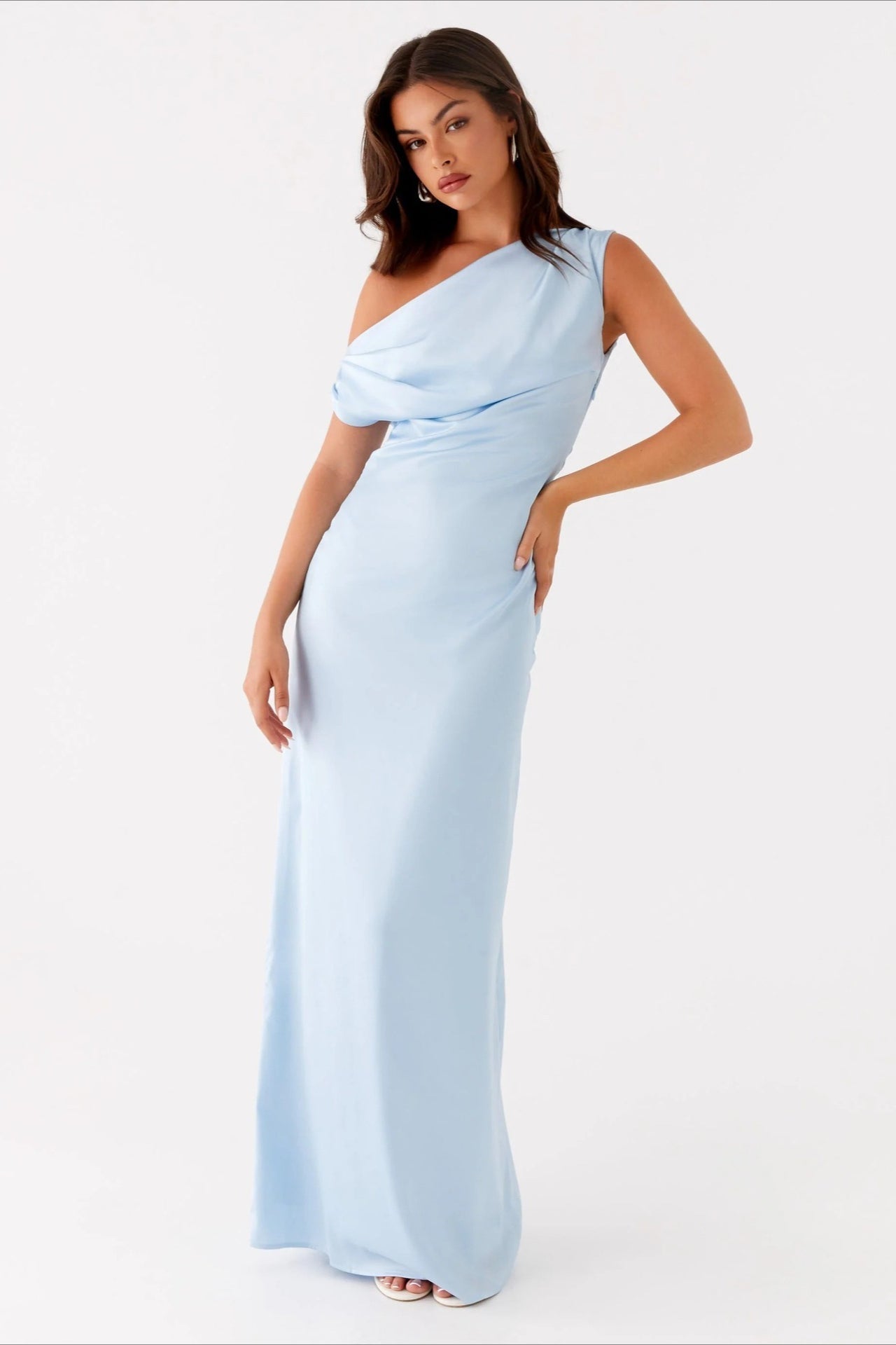 Solid Asymmetric Neckline Formal Dress