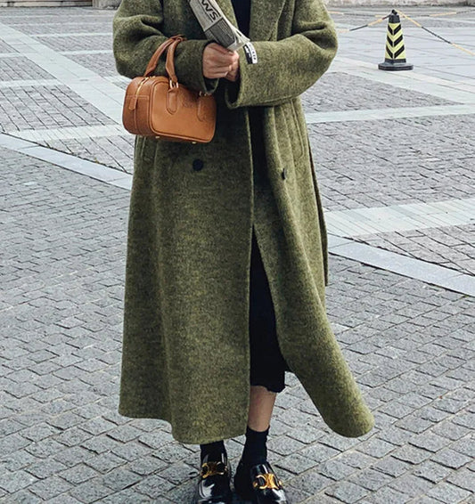 Green Wool Lapel Double-Breasted Overcoat Green / S