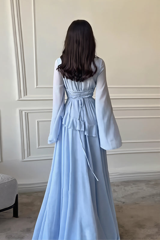 Ruffle Waist Flared Sleeve Maxi Dress