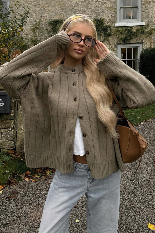 Soft Rib Relaxed Cardigan S / Khaki