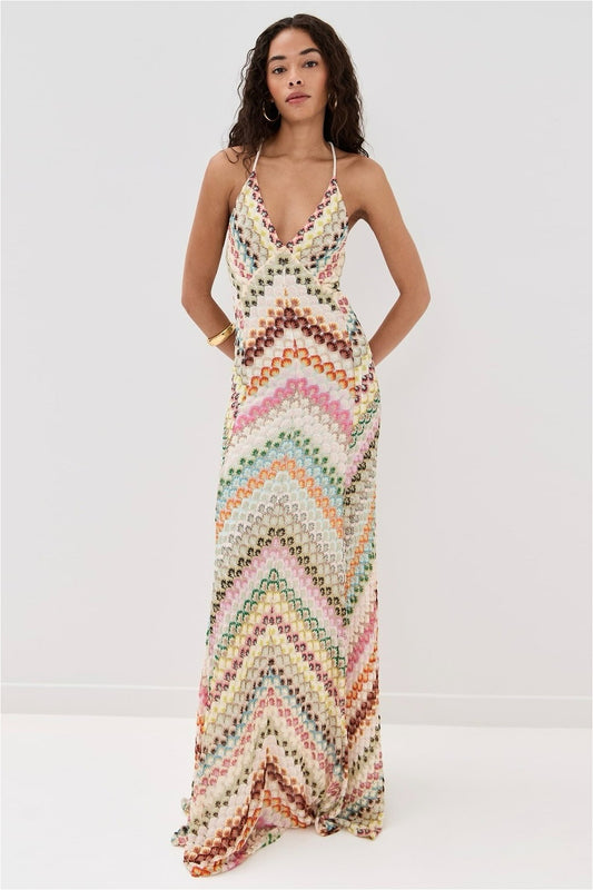 Striped Knit Cutout Texture Maxi Dress