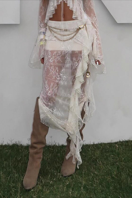 Asymmetrischer Rock mit Rüschenspitze