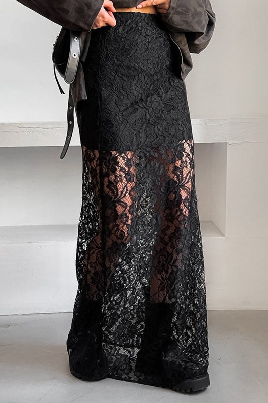Sheer Black Lace Maxi Skirt