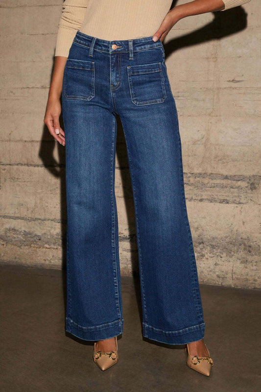 High Waist Wide Leg Vintage Jeans Dark Blue / S