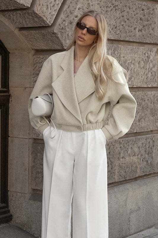 Retro-Mantel aus einfarbiger Wolle mit Reverskragen und elastischem Bund