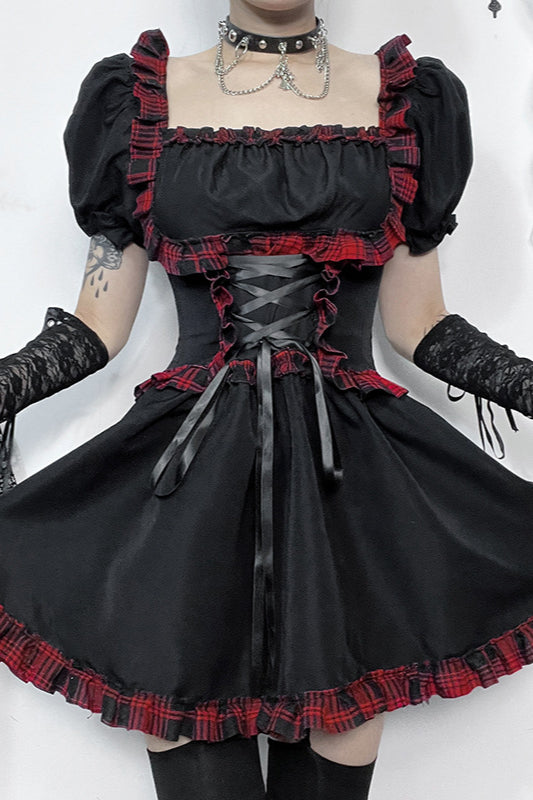 Kariertes Gothic-Kleid im Rock-Stil