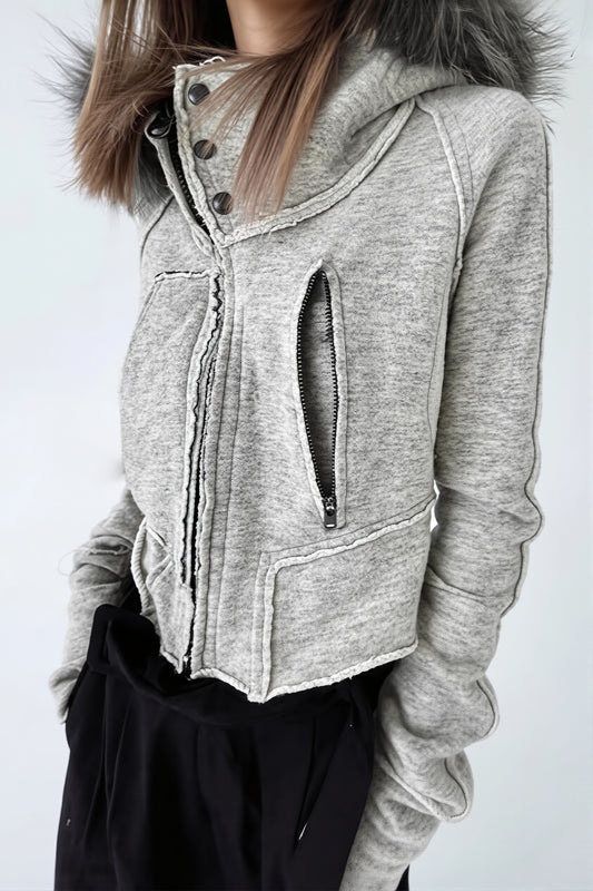Faux Fur Trim Fitted Asym Hoodie