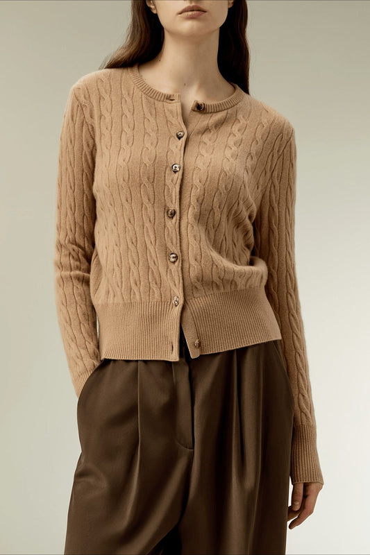 Eleganter Cardigan-Pullover mit Zopfmuster und Knöpfen