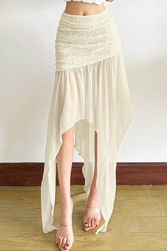 Asymmetrischer Netzrock mit hoher Taille