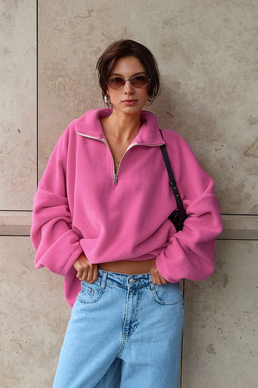 Pink Polar Fleece Loose Thickened Sweatshirt Pink / S