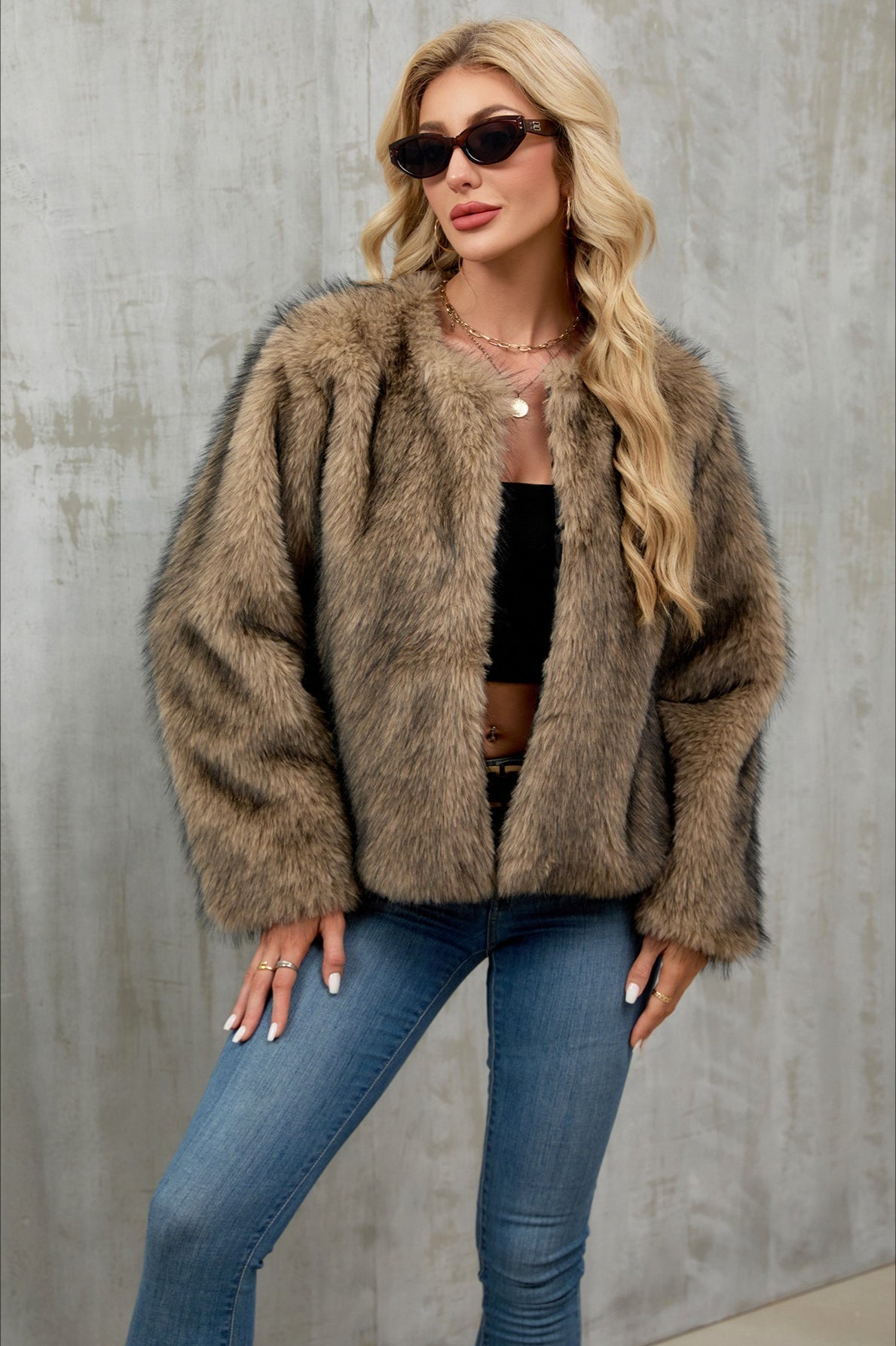 Plush Short Fur Open Cardigan Coat coats