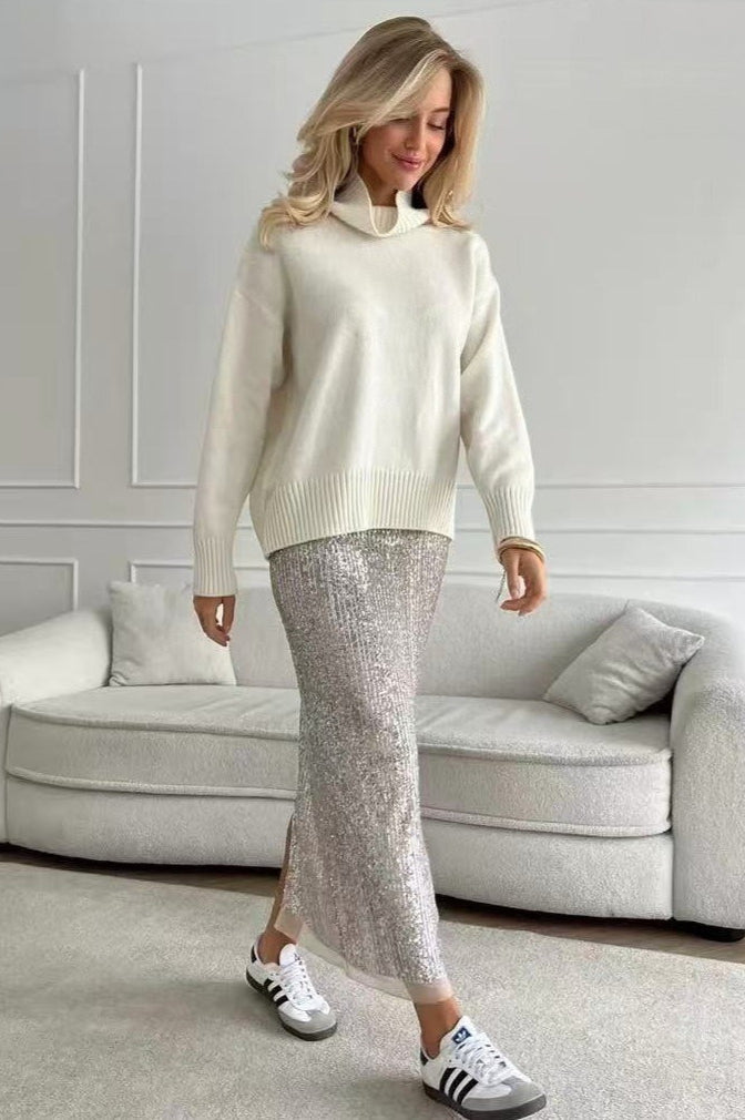 Solid Thick Short Turtleneck Loose Sweater