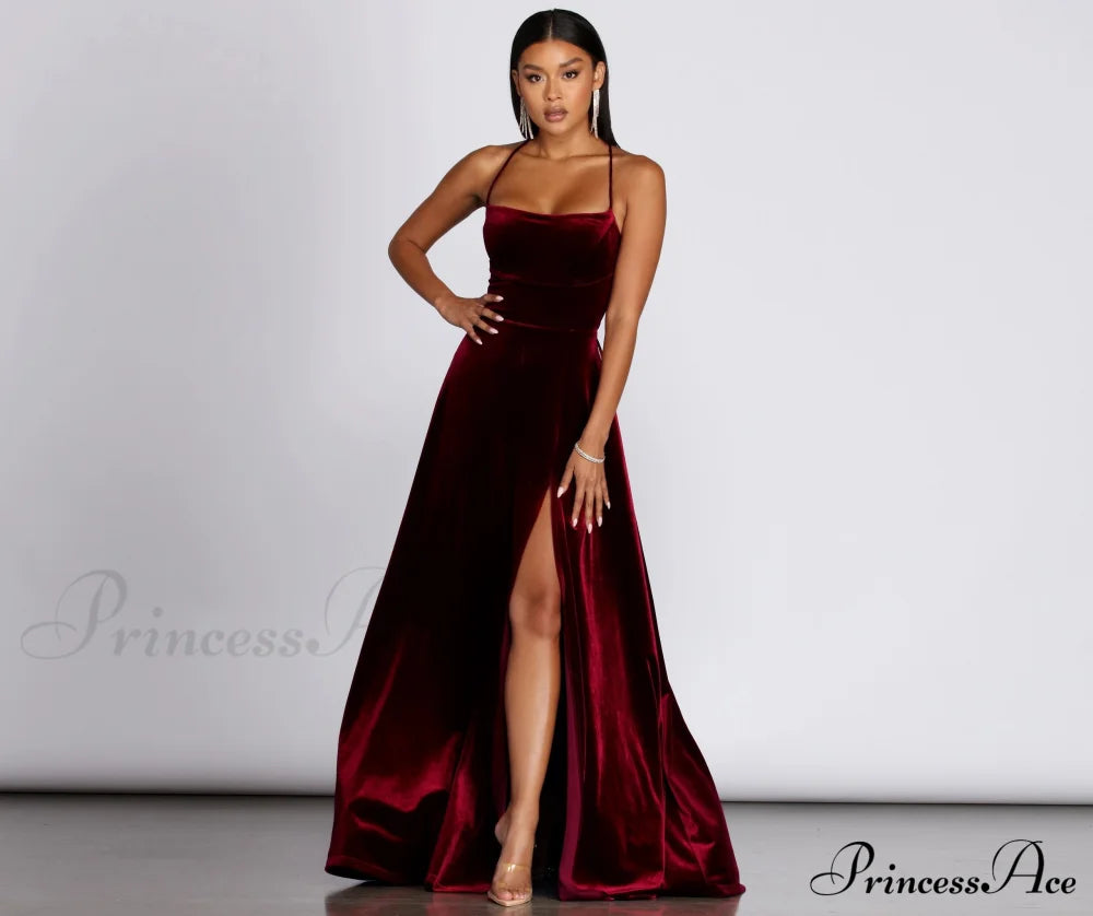 Dakota Velvet Lace Up Evening Gown - Lady Occasions