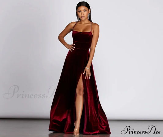 Dakota Velvet Lace Up Evening Gown - Lady Occasions