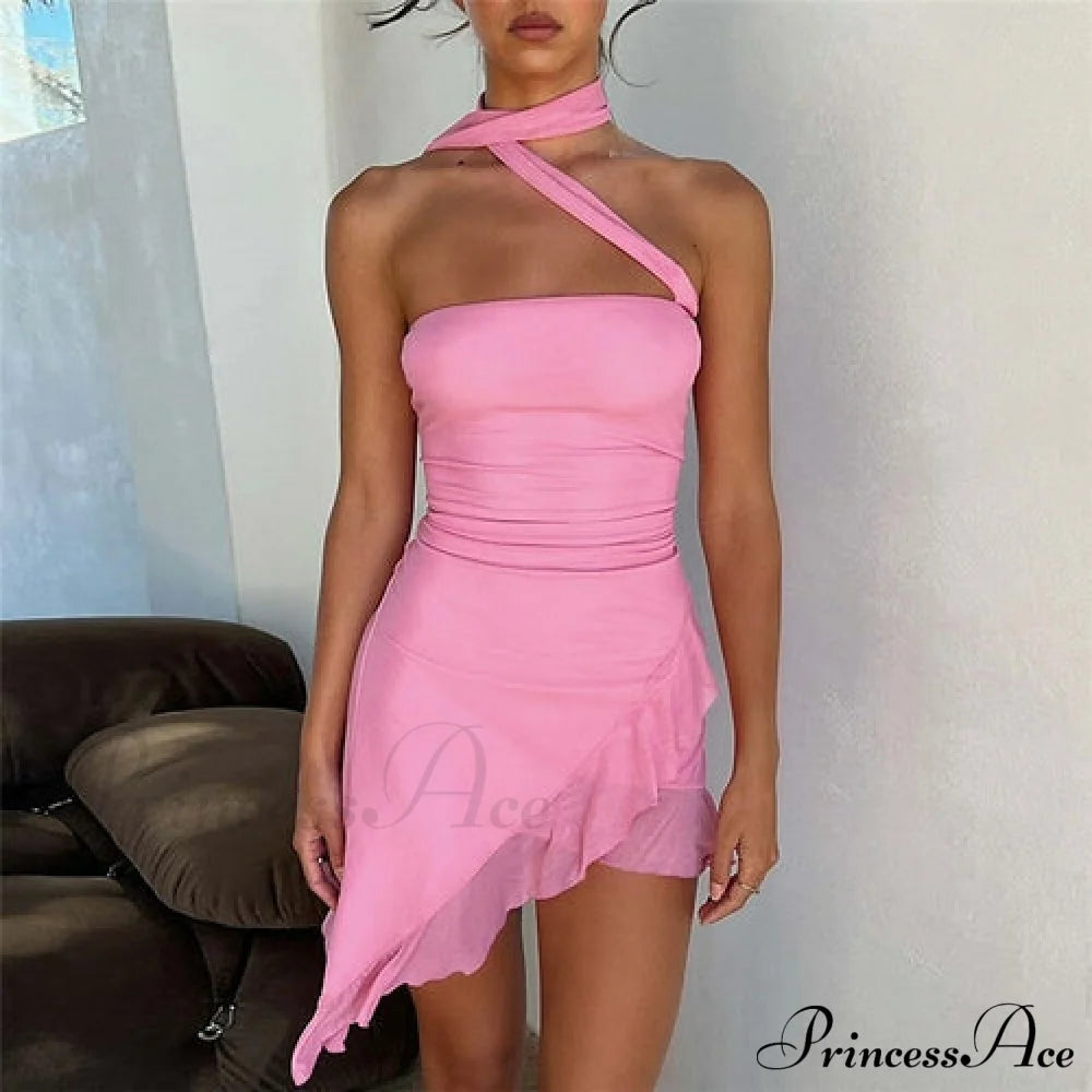 Daphne Ruched Stylish Bodycon Mini Dress S / Pink Dresses