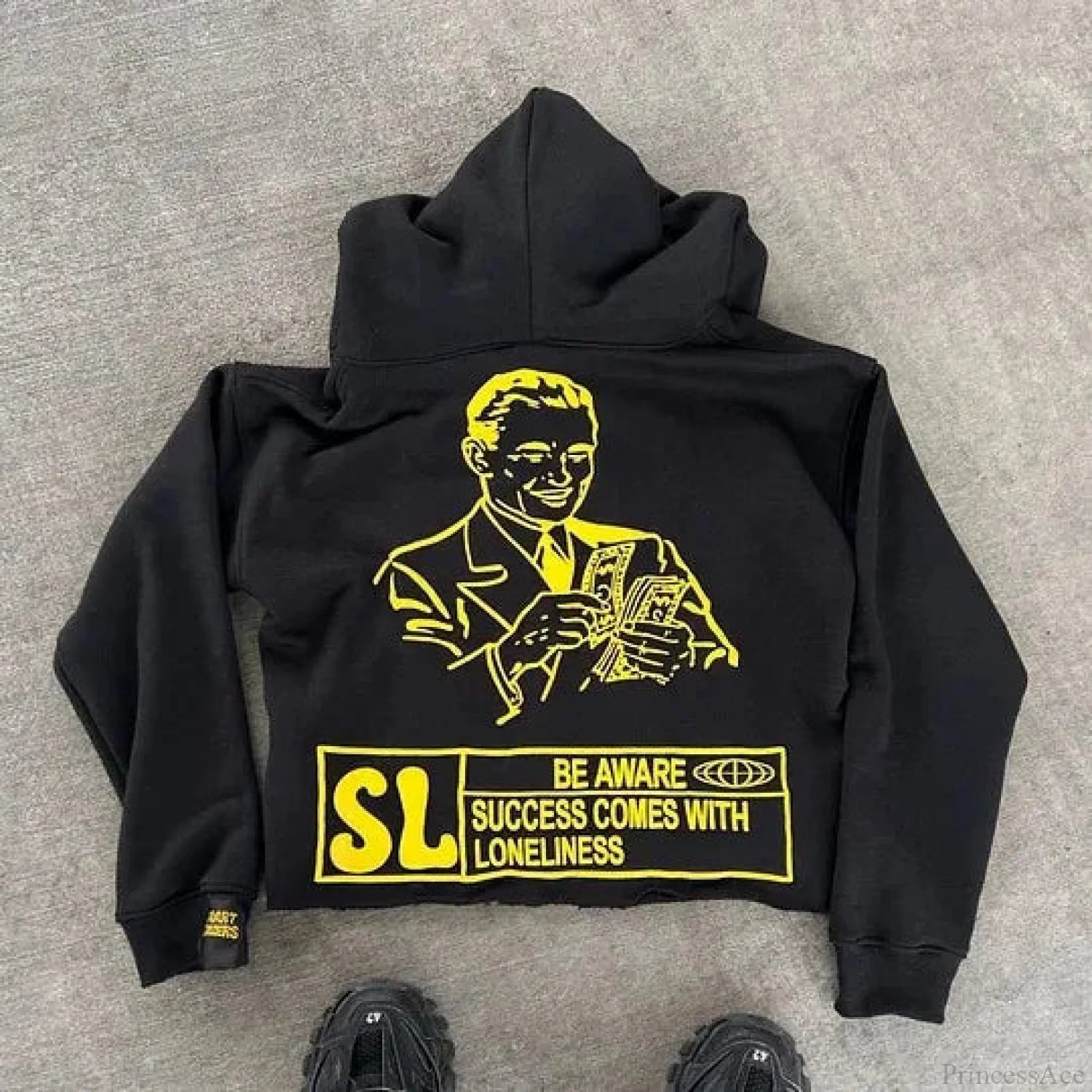 Dark Alphabet Graphic Pullover Hoodie black5 / S