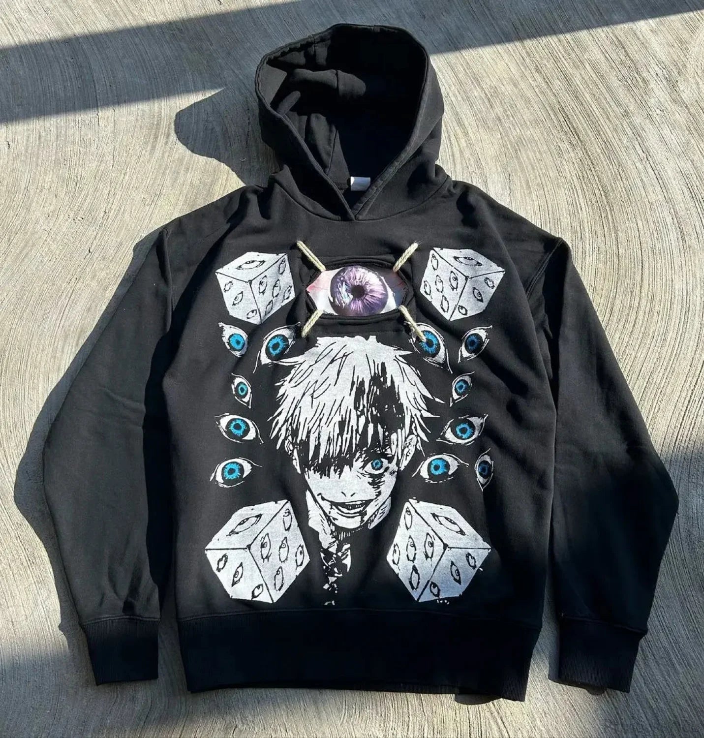 Dark Anime Visual Pullover Hoodie black1 / S