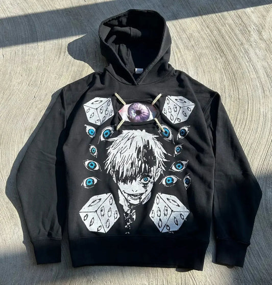 Dark Anime Visual Pullover Hoodie black1 / S