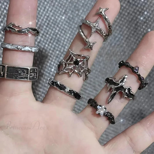 Dark Black Cross Star Ring