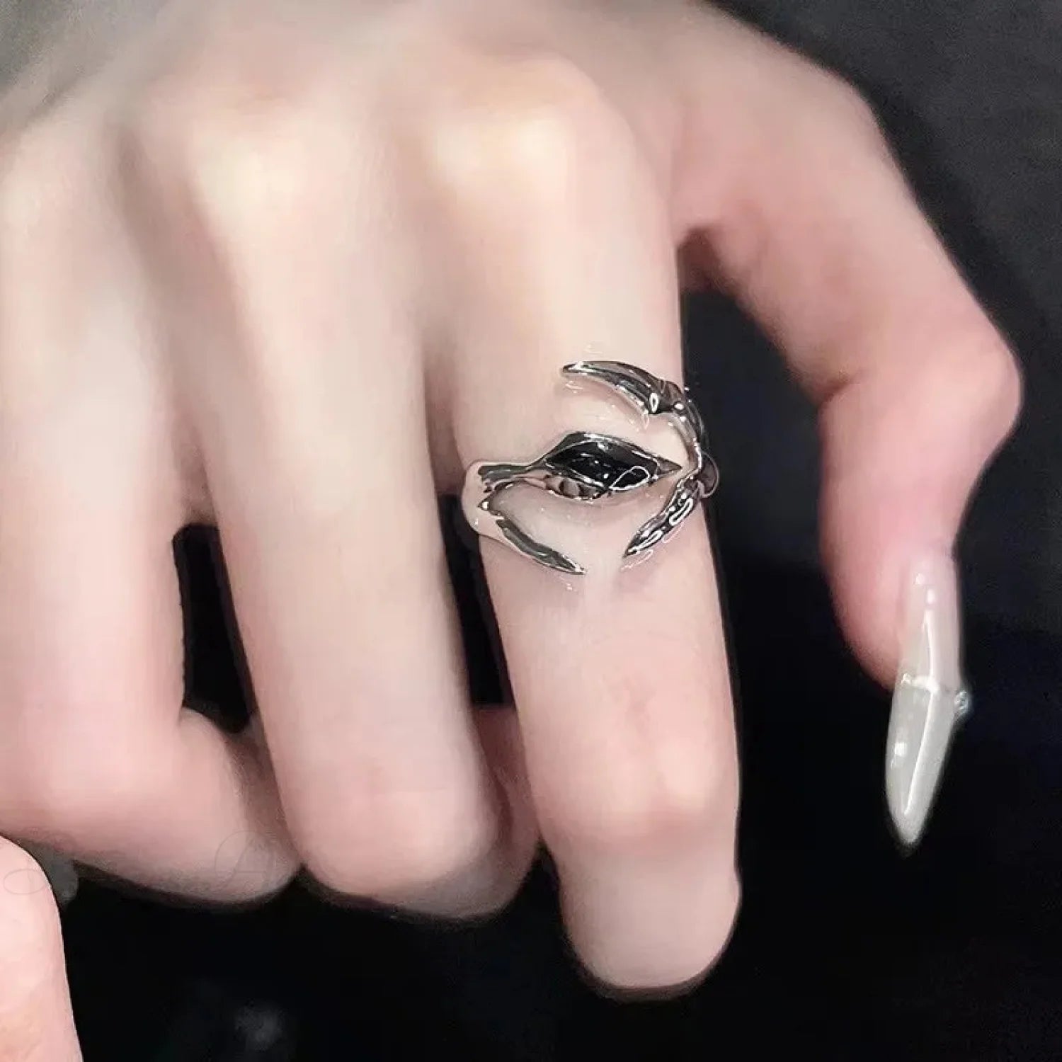 Dark Black Cross Star Ring sliver7