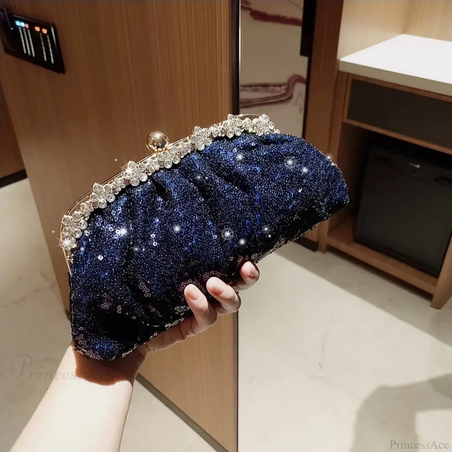 Dark Blue Sequin Clutch Wristlet Dark blue wristlet-250126