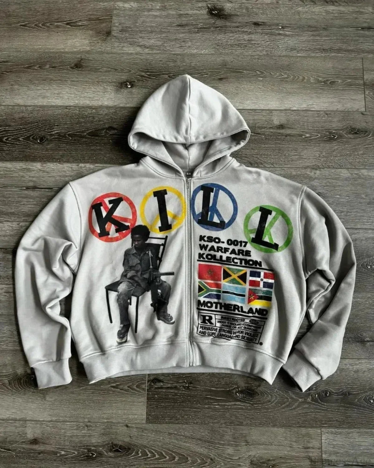 Dark Cartoon Letter Zip Hoodie White / S