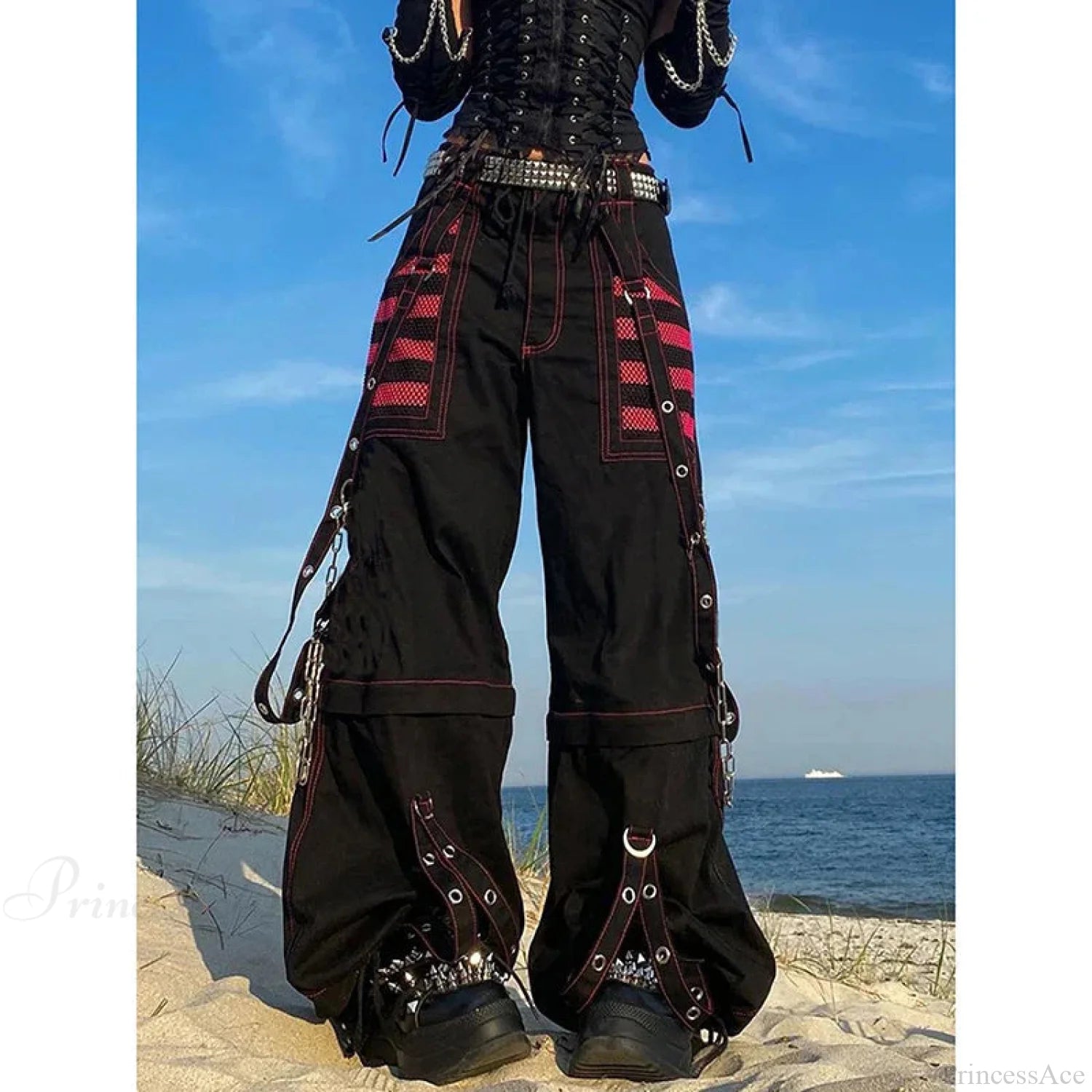 Dark Chain Wrap Wide Leg Trouser