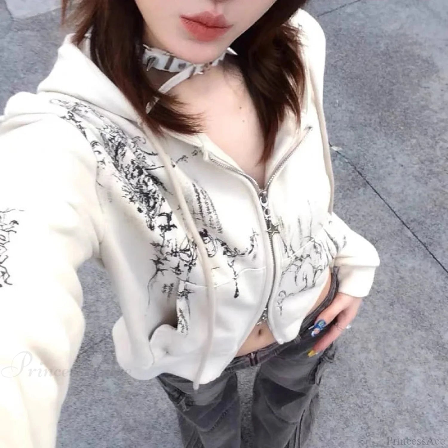 Dark Cropped Twin Zip Hoodie