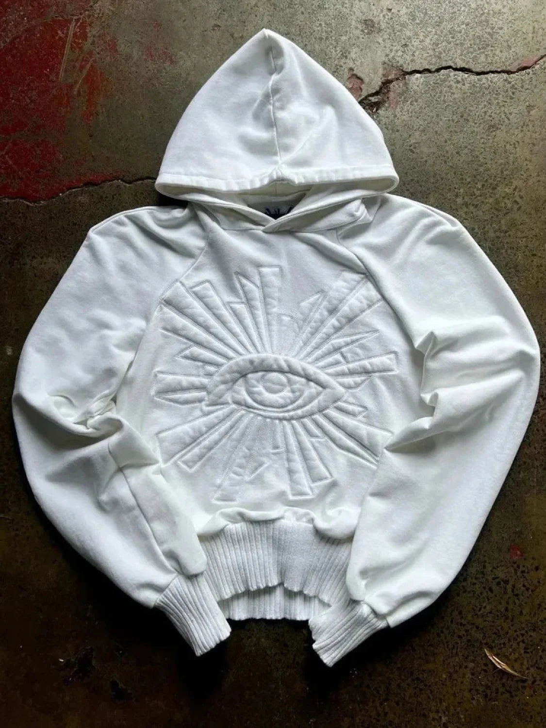 Dark Eye Print Pullover Hoodie white / S