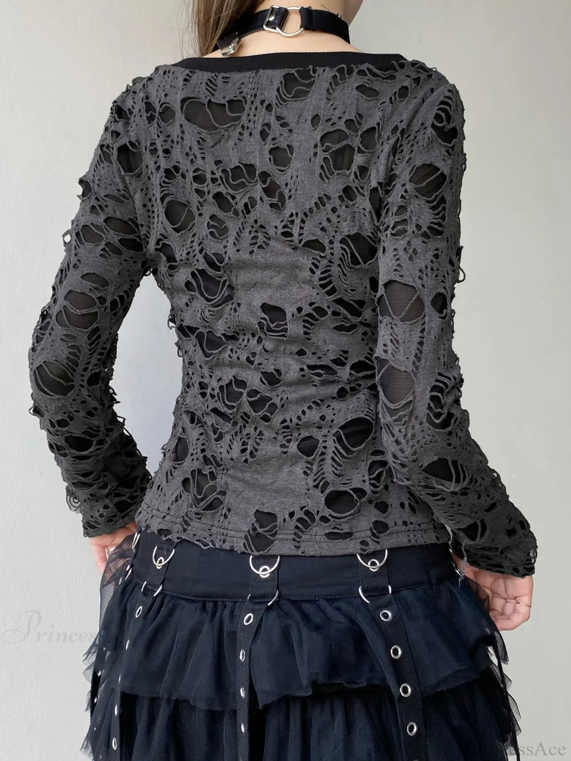 Dark Hollow Out Fake 2 Piece Gothic V-Neck Knit Top knittop-250126