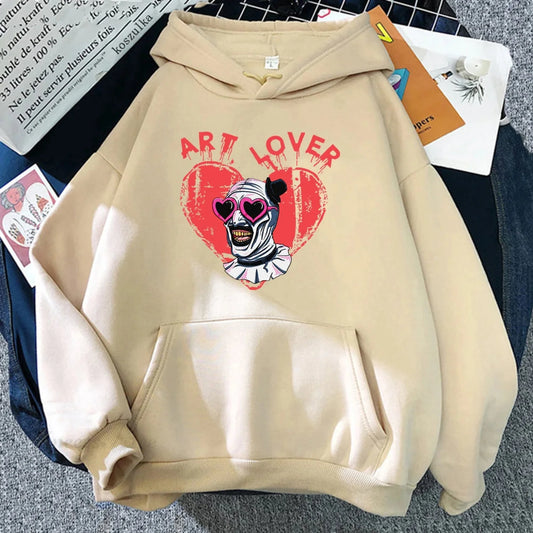 Dark Jester Graphic Pullover Hoodie beigw / XS