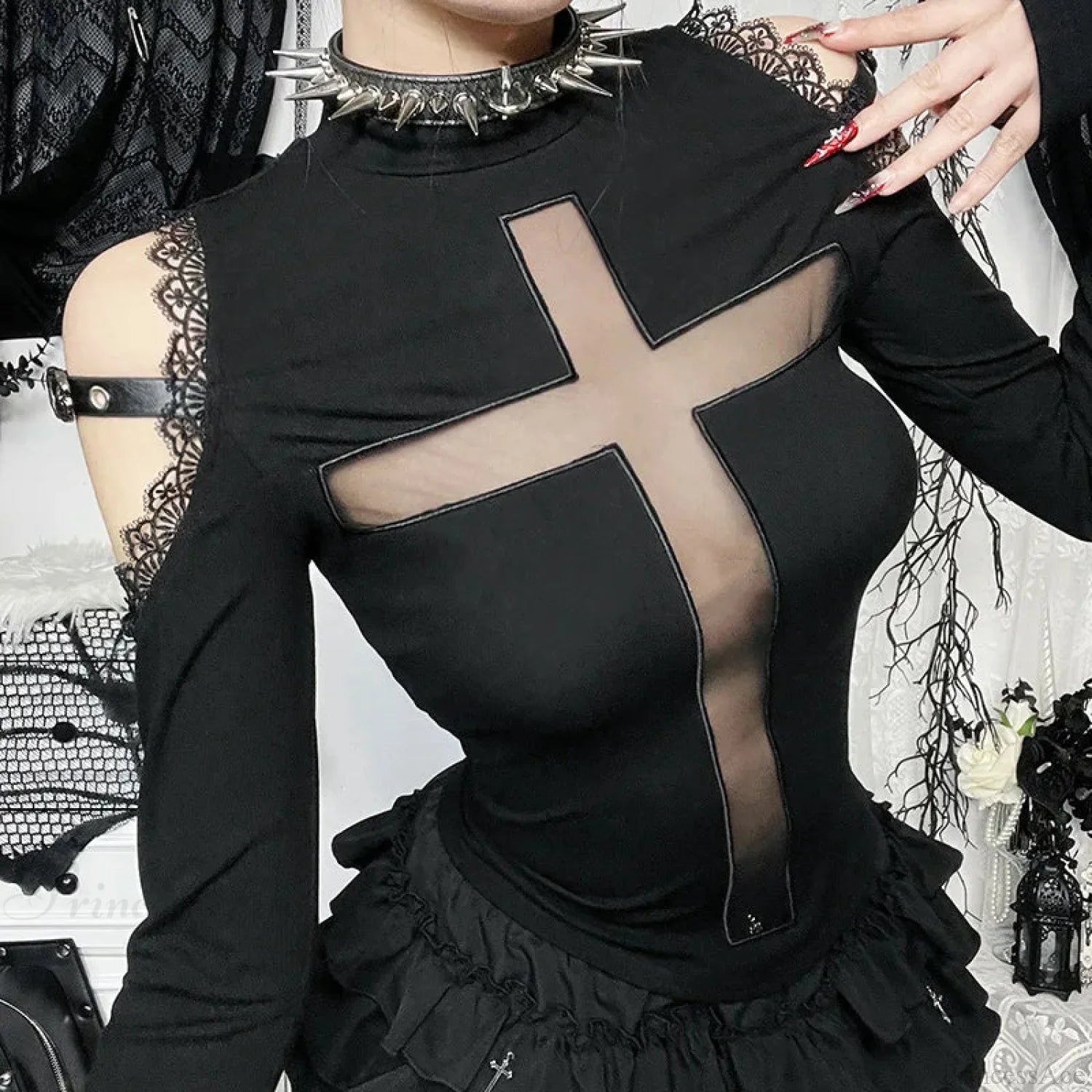 Dark Lace Patchwork Blouse