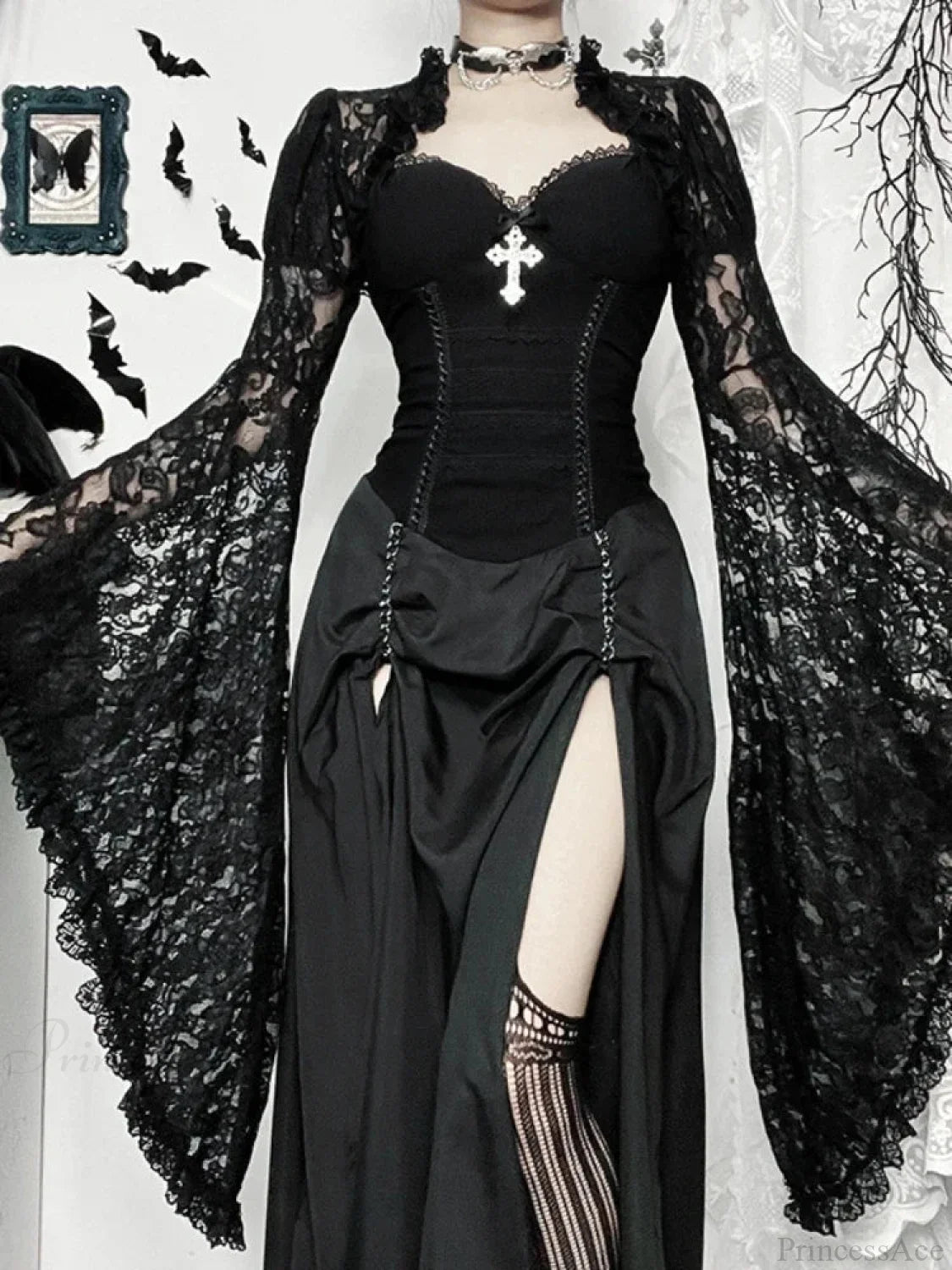 Dark Lace Patchwork Long Dress